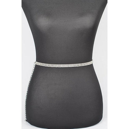 PB8682 3-Row Rhinestone Chain Belt in Silver
