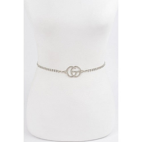 PB8456 CG Rhinostone Chain Belt in Silver