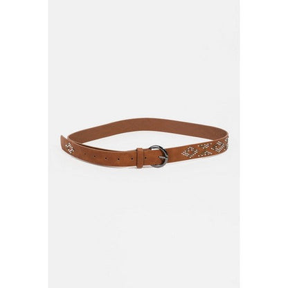 Geometric Stud Western Belt in Khaki
