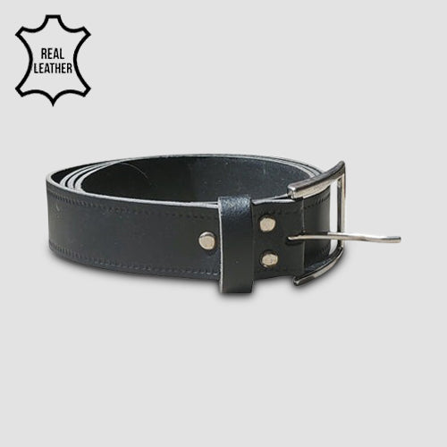 Genuine Leather Belt with Silver Studs in Matte Black