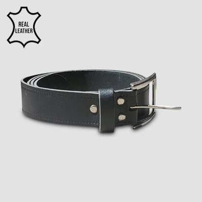 Genuine Leather Belt with Silver Studs in Matte Black