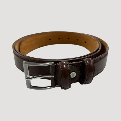 Genuine Leather Italian Belt with Contrast Stitching in Dark Brown