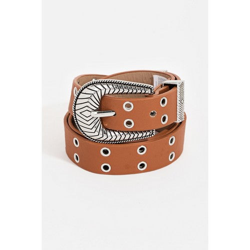 MML8611 Engraved Buckle Western Belt in Brown