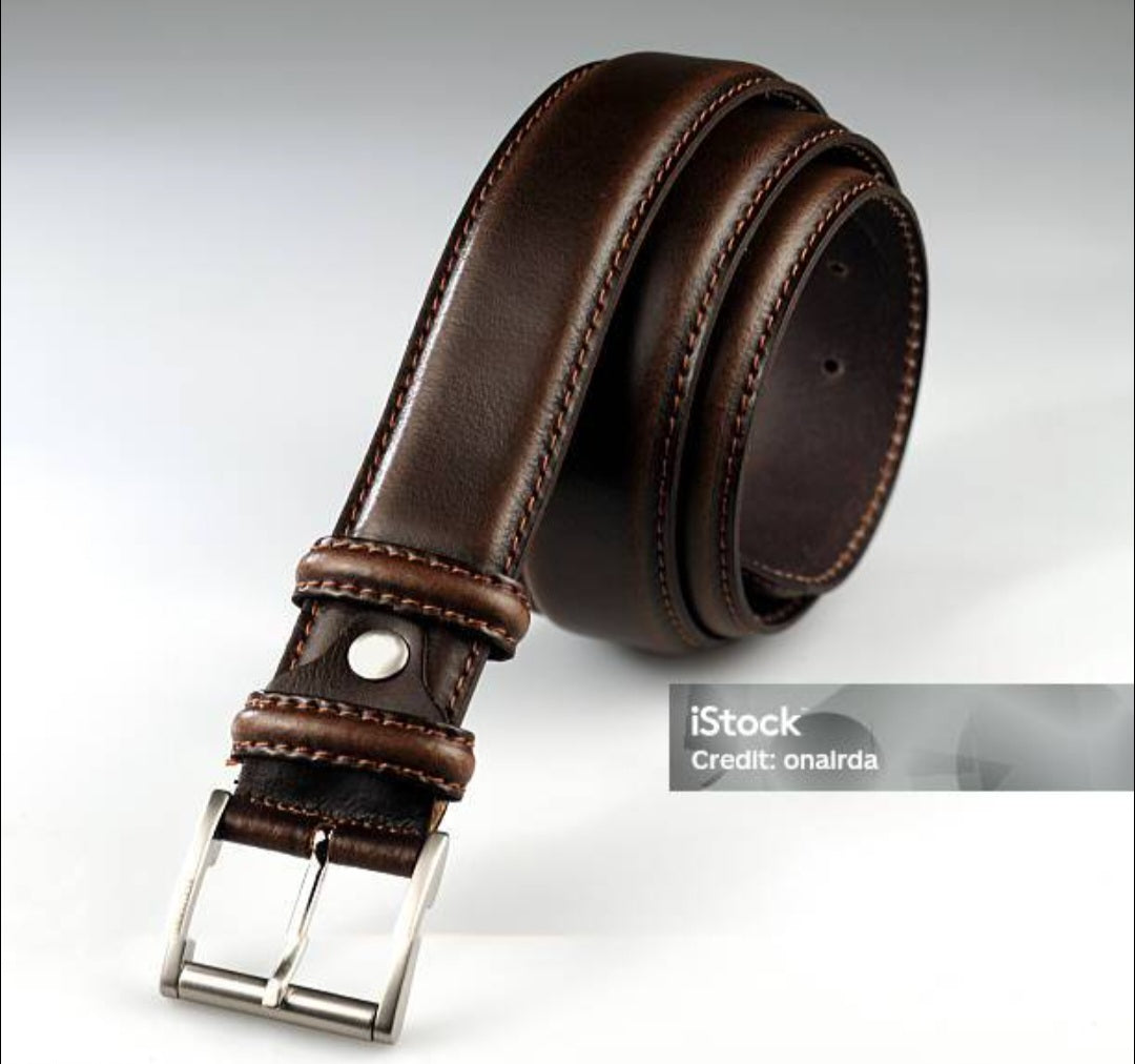 Genuine Leather Italian Belt with Contrast Stitching in Chocolate
