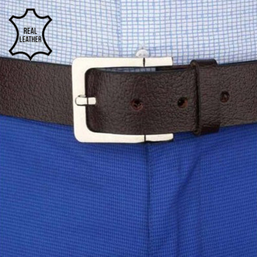 Genuine Leather Belt with Textured Finish in Dark Brown