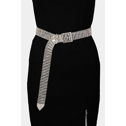 MML8733 Square Buckle Rhinestone Chain Belt in Silver