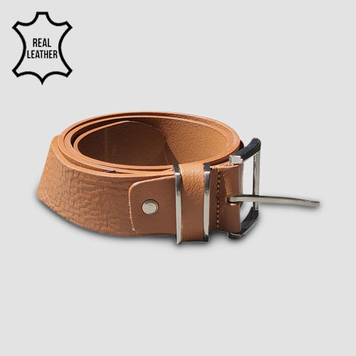 Genuine Leather Italian Belt with Grainy Pattern and Reinforced Belt Loop in Tan