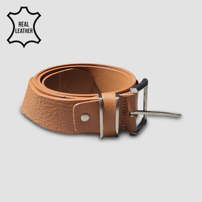 Genuine Leather Italian Belt with Grainy Pattern and Reinforced Belt Loop in Tan