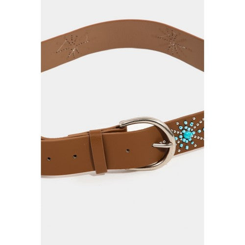 Western Leather Turquoise Star Burst Belt in Brown