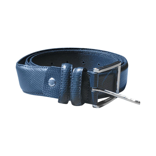 Genuine Leather Italian Belt with Scale Pattern in Navy