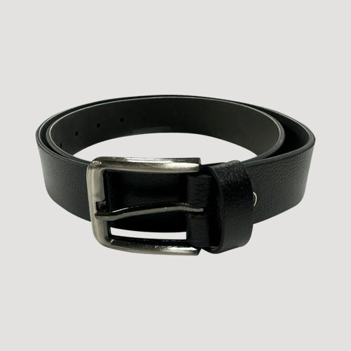 Genuine Leather Italian Belt with Textured Finish and Engraved Stud in Black