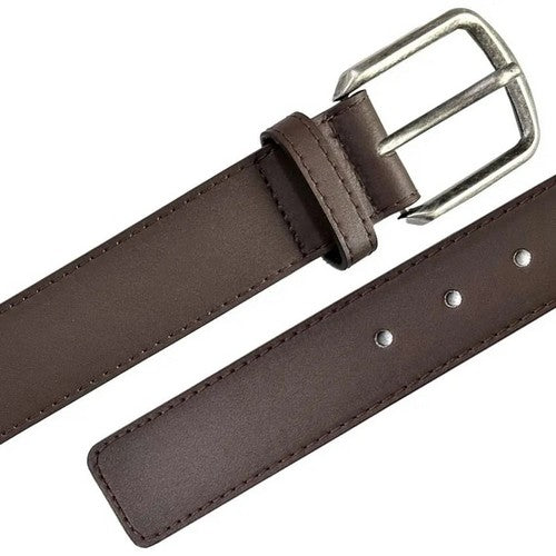 Square Tip Topstitch Leather Belt in Dark Brown in Dark Brown