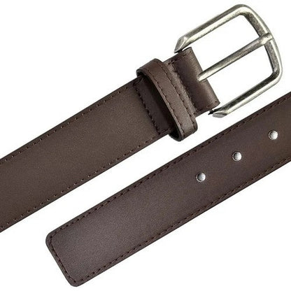 Square Tip Topstitch Leather Belt in Dark Brown in Dark Brown