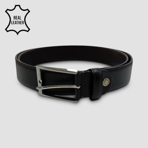 Genuine Leather Italian Belt with Smooth Finish and Contrast Stitching in Dark Brown