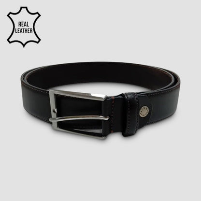 Genuine Leather Italian Belt with Smooth Finish and Contrast Stitching in Dark Brown