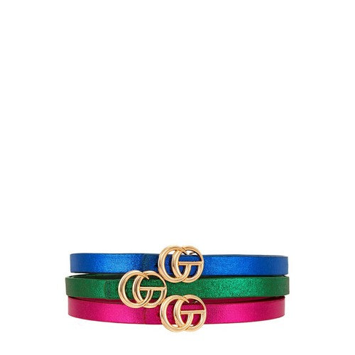 CG Buckle Metallic 3-Belt Set in Green/Royal Blue/Fuchsia