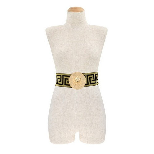DB1195 Versachee Lion Head Elastic Belt in Black & Gold