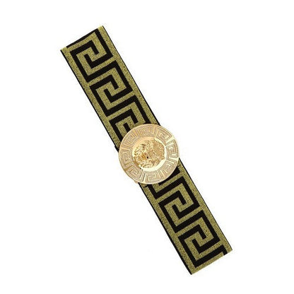 Versachee Lion Head Elastic Belt in Black & Gold