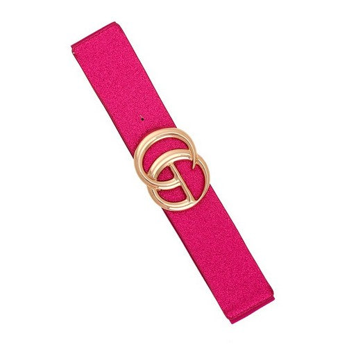 DB1180 CG Buckle Metallic Sparkle Elastic Belt in Fuchsia