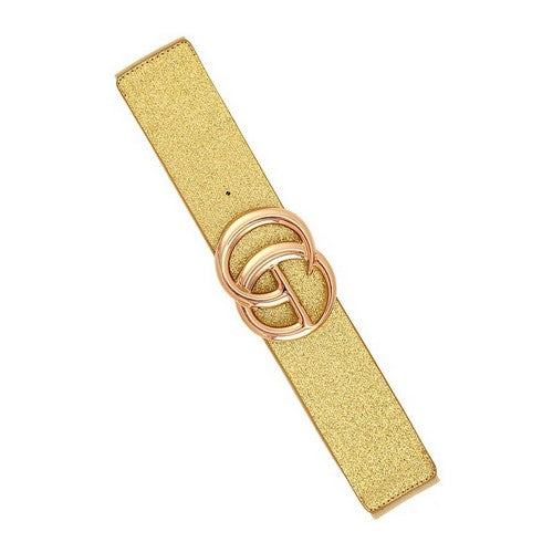 DB1180 CG Buckle Metallic Sparkle Elastic Belt in Gold