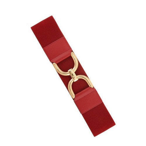 DB1139 Gold Oversize Horsebit Buckle Elastic Belt in Red