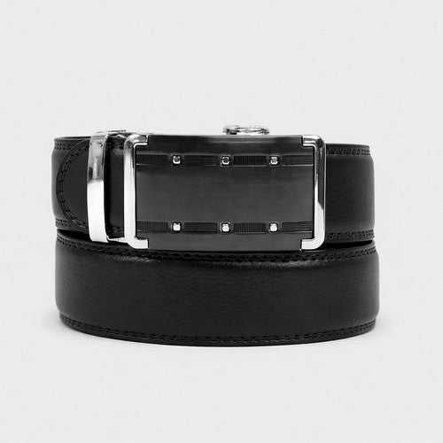 MGLBB9-01-00 Genuine Leather Sliding Buckle Ratchet Belt in Black