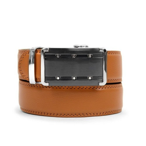MGLBB9-01-00 Genuine Leather Sliding Buckle Ratchet Belt in Light Brown