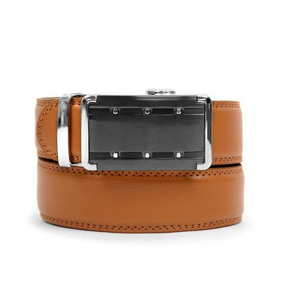 MGLBB9-01-00 Genuine Leather Sliding Buckle Ratchet Belt in Light Brown