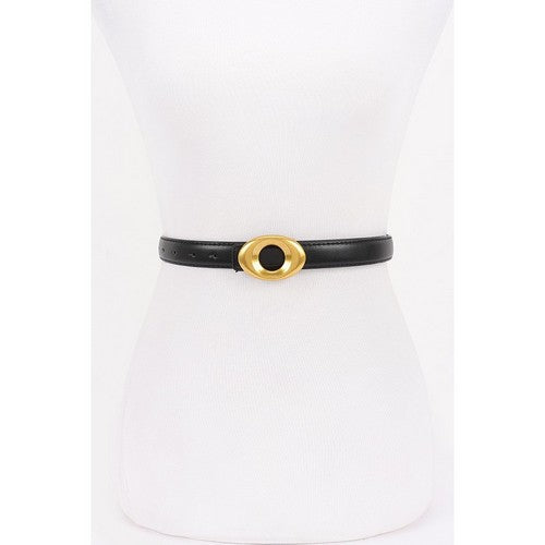 PB8939 Eye-Shape Buckle Thin Belt in Black