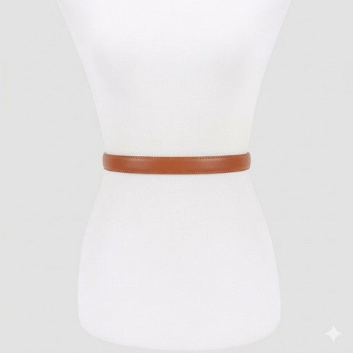 Eye-Shape Buckle Thin Belt in Camel
