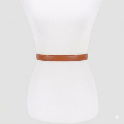 Eye-Shape Buckle Thin Belt in Camel