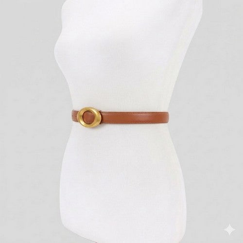 Eye-Shape Buckle Thin Belt in Camel
