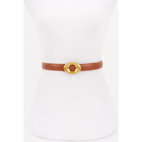PB8939 Eye-Shape Buckle Thin Belt in Camel