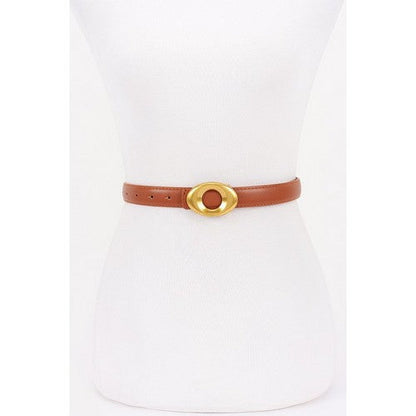 PB8939 Eye-Shape Buckle Thin Belt in Camel
