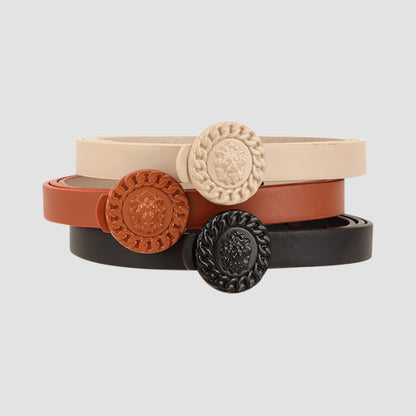 Lion Emblem Buckle 3-Belt Set in Black/Cognac/Beige