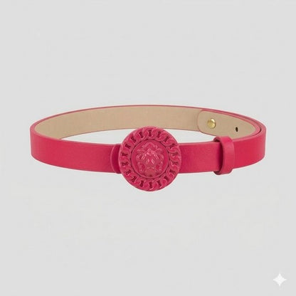 Lion Emblem Buckle Thin Belt in Fuchsia