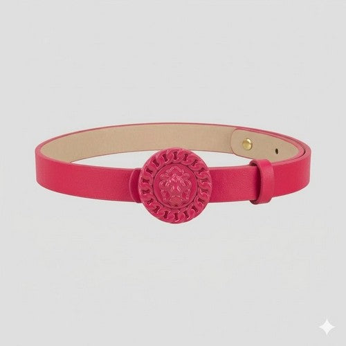 Lion Emblem Buckle Thin Belt in Fuchsia