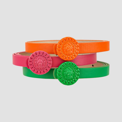 Lion Emblem Buckle 3-Belt Set in Green/Fuchsia/Orange