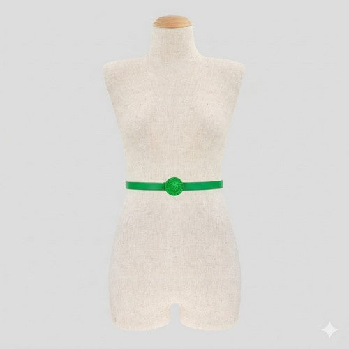 Lion Emblem Buckle Thin Belt in Green
