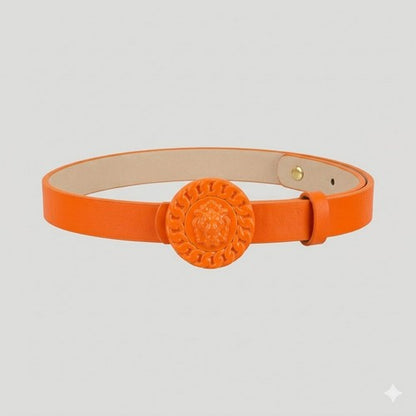 Lion Emblem Buckle Thin Belt in Orange