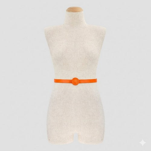Lion Emblem Buckle Thin Belt in Orange