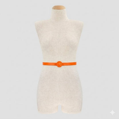 Lion Emblem Buckle Thin Belt in Orange