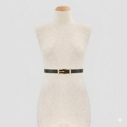Oblong Buckle Thin Belt in Black