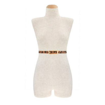 Oblong Buckle Thin Belt in Brown Leopard