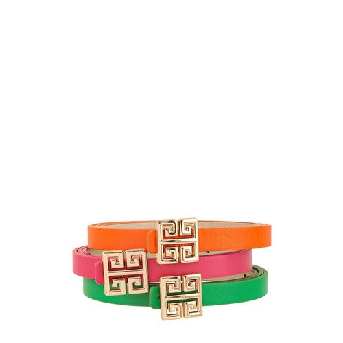 Greek G Emblem Buckle 3-Belt Set in Green/Orange/Fuchsia