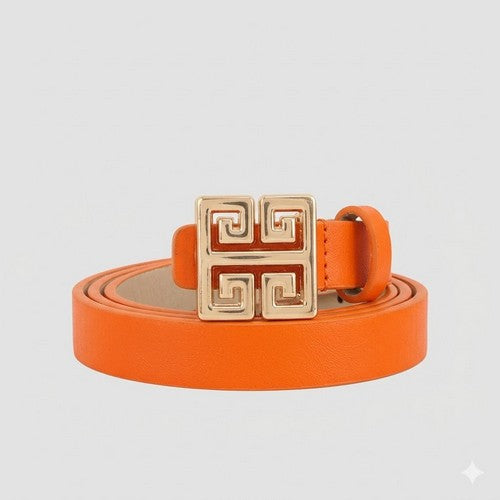 Greek G Emblem Buckle Thin Belt in Orange
