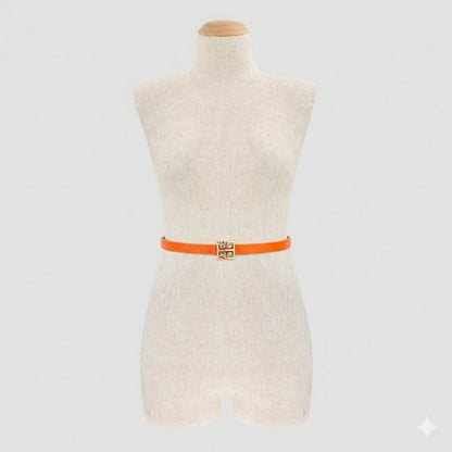 Greek G Emblem Buckle Thin Belt in Orange