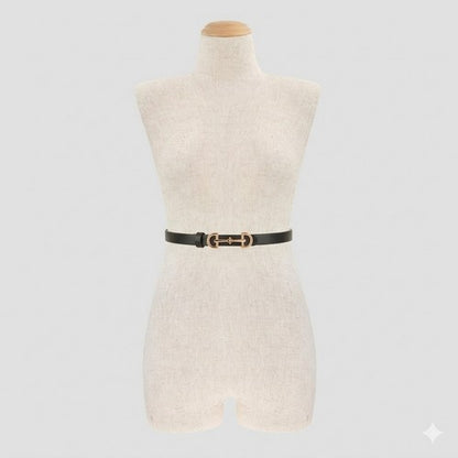 Lux Horsebit Buckle Thin Belt in Black & Gold