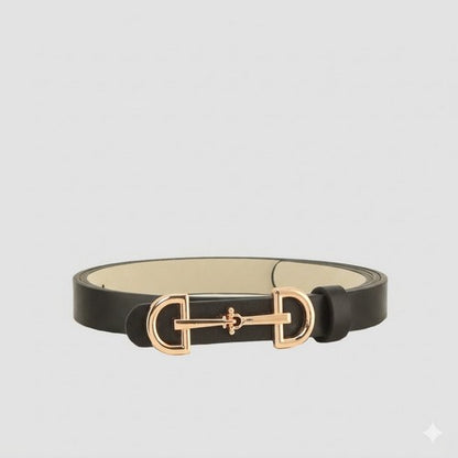 Lux Horsebit Buckle Thin Belt in Black & Gold