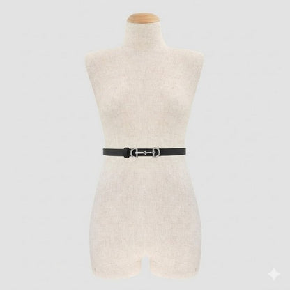 Lux Horsebit Buckle Thin Belt in Black & Silver